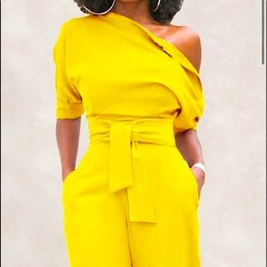 Yellow off the shoulder romper